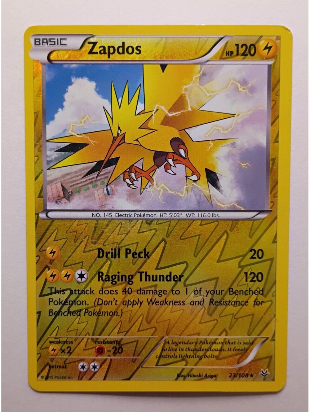 Pokemon TCG Zapdos reverse Holo 23/108 2015
